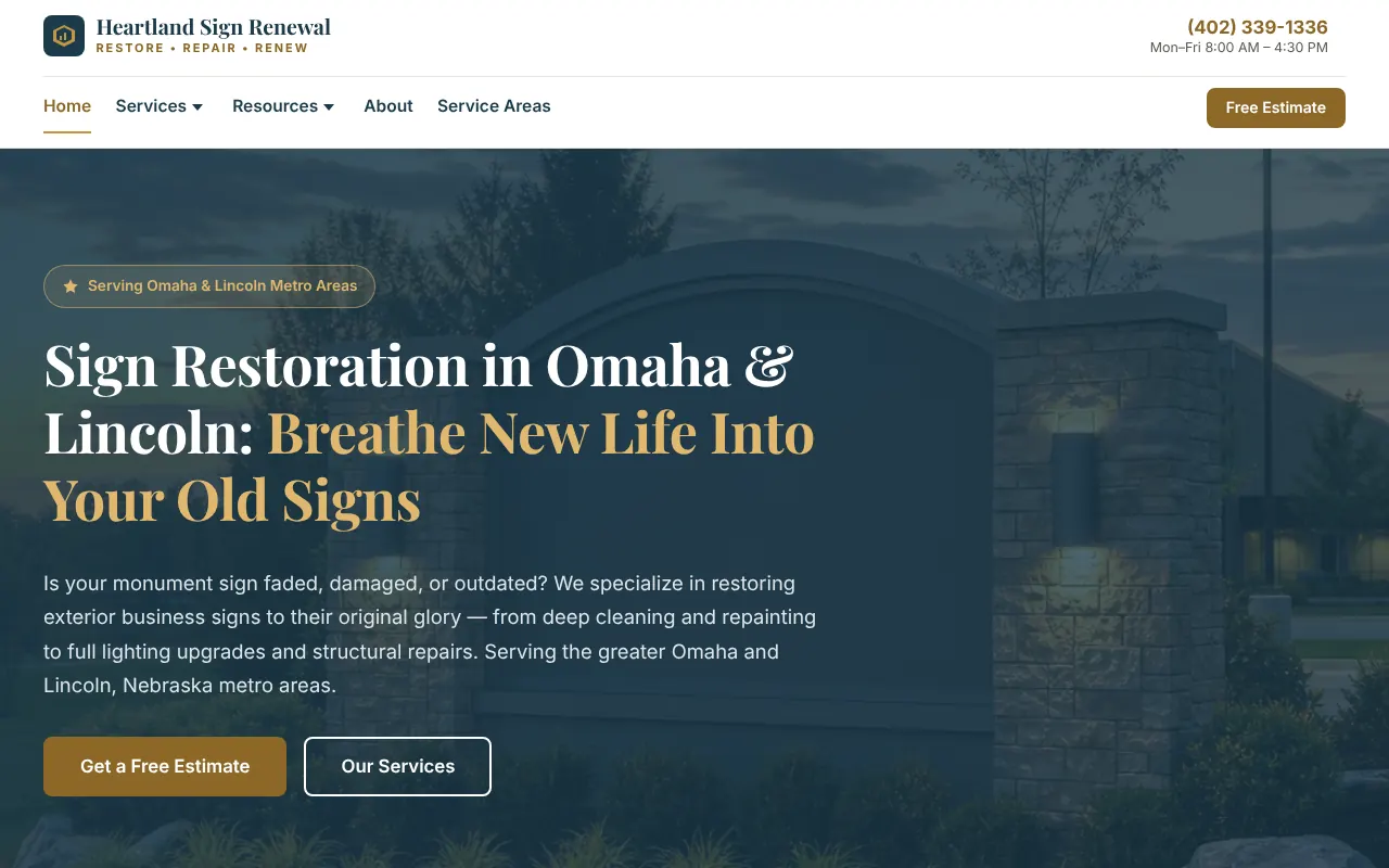Homepage of heartlandsignrenewal.com: 